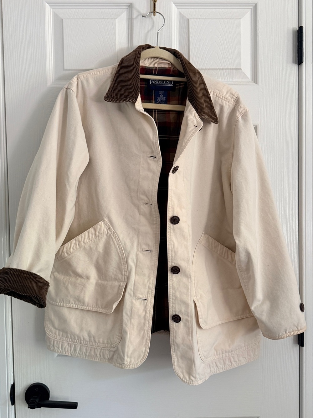 Lands' End Cream Field Jacket with Brown Corduroy Collar